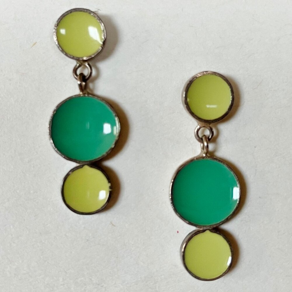 Aqua Lime Earrings Enamel Dot Green Blue Sterling Silver Unique Handcrafted Post